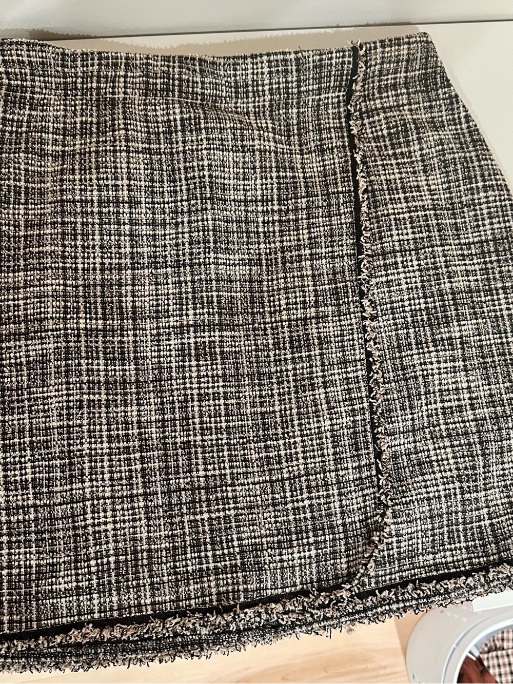 Max Studio Black and White Tweed Fringe Mini Skirt